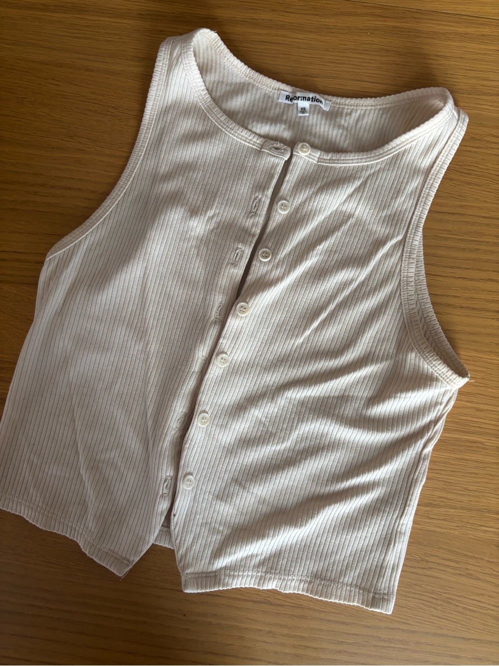 Reformation Cream Ribbed Button-Front Tank Top - Picture 2 of 4